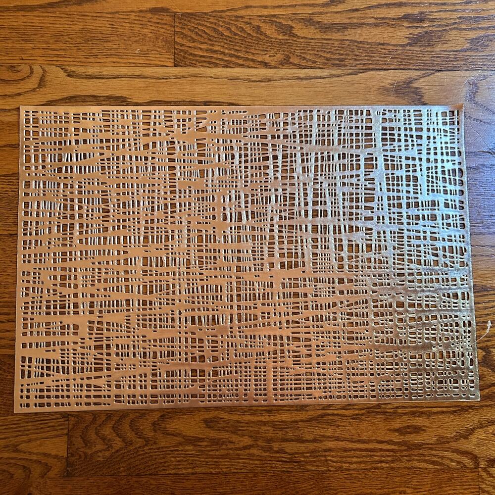 Holiday Time Gold Openwork Vinyl Placemat Abstract Holiday Set of 7 12x18 NWOT